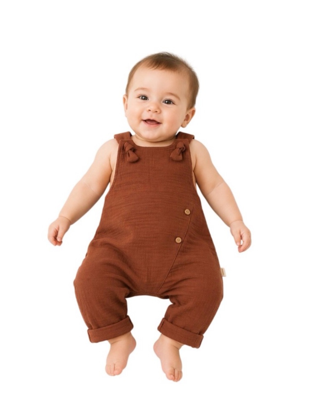 Organic Cotton Baby Overalls Brown 3-6M GOTS Certified Romper - Picture 10 of 10